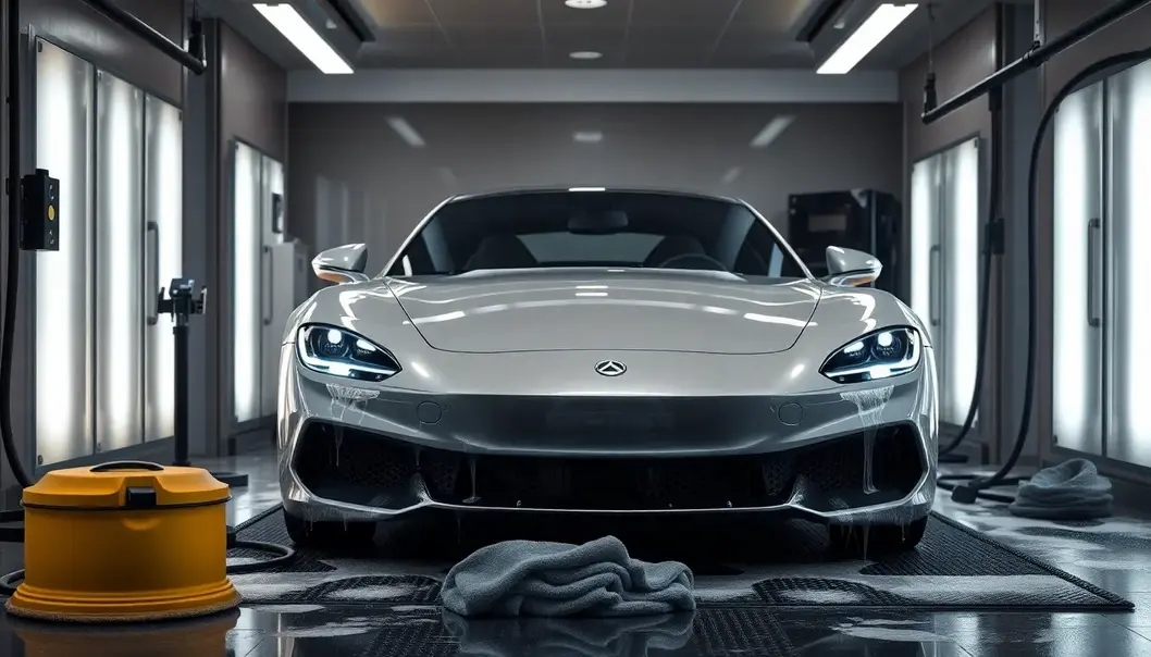 A luxury car undergoing a meticulous wash with premium products and tools.