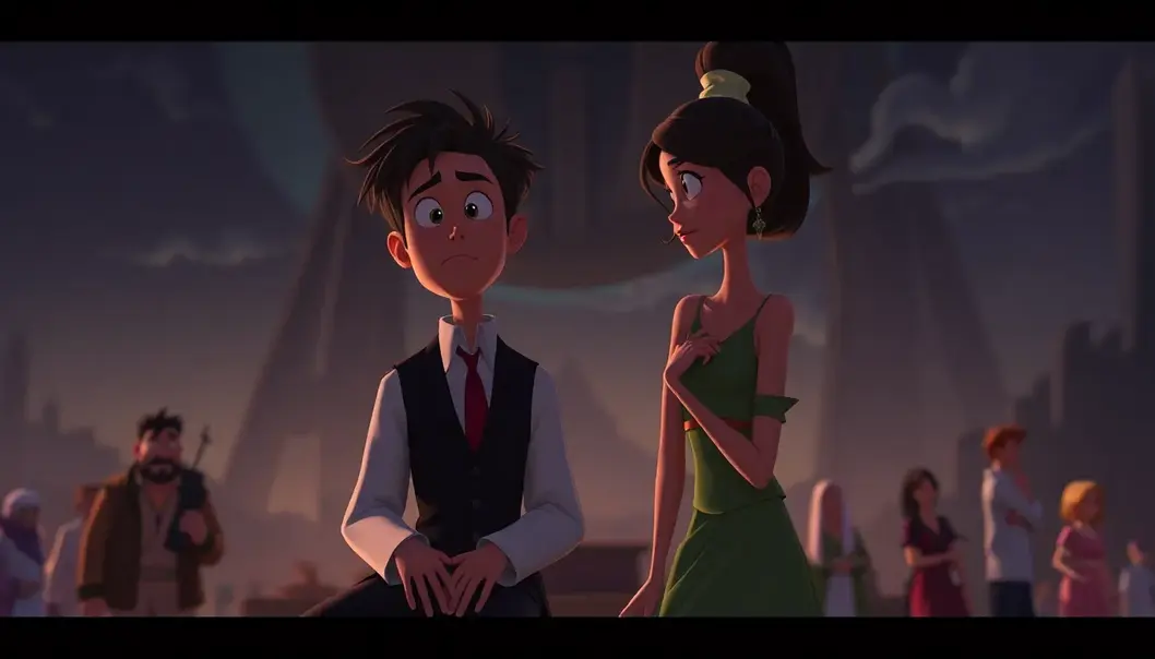 An opulent ballroom animated with intricate details.