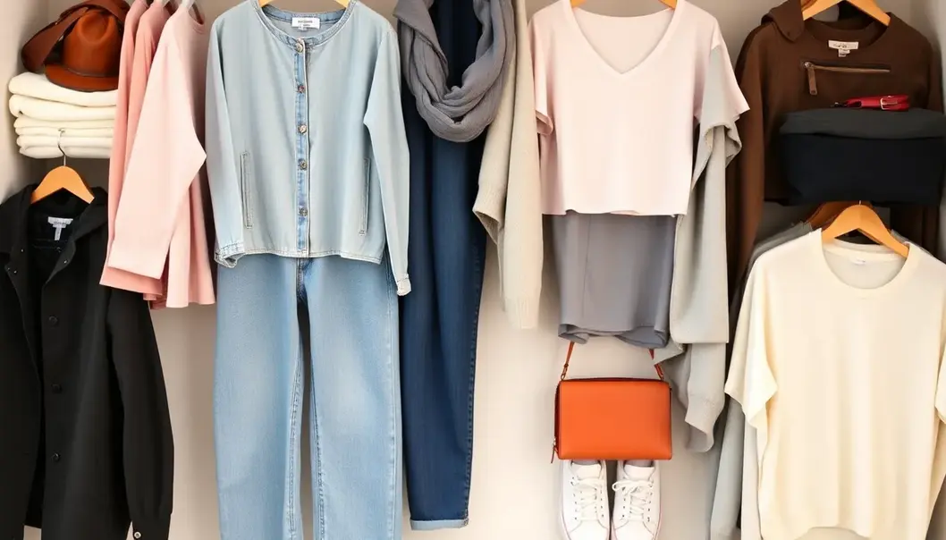 A selection of essential clothing items for a teen’s capsule wardrobe.